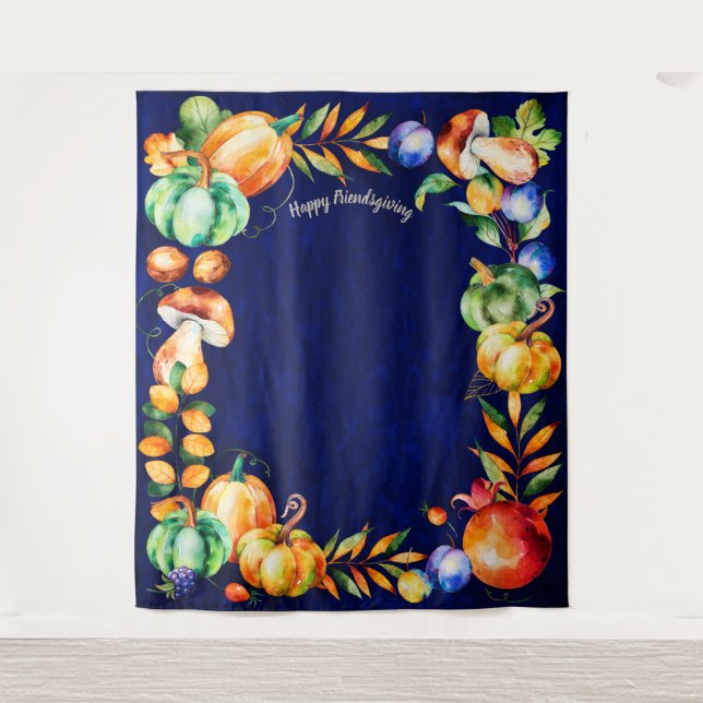 Happy Friendsgiving Photo Backdrop Fall Harvest Tapestry (Front)