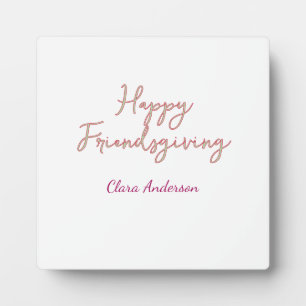 Happy friendsgiving pink green name date stylish Plaque