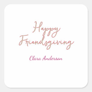  Happy friendsgiving pink green name date stylish  Square Sticker