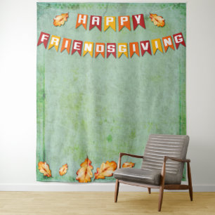 Happy Friendsgiving Thanksgiving Photo Background Tapestry