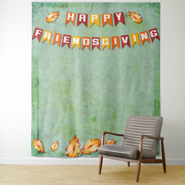 Happy Friendsgiving Thanksgiving Photo Background Tapestry (In Situ)