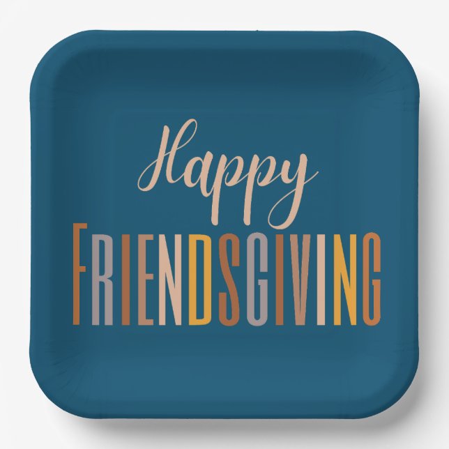 Happy Friendsgiving Thanksgiving Typography Fall Paper Plate (Front)