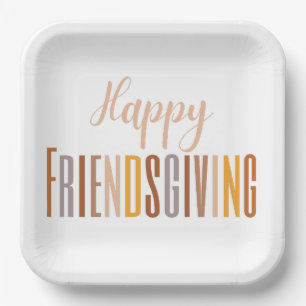 Happy Friendsgiving Thanksgiving Typography Fall Paper Plate