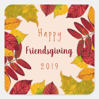 Happy Friendsgiving With Autumn Leaves Square Sticker