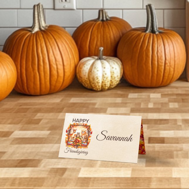 Happy Friendsgiving Woodland Folded Place Card (Creator Uploaded)
