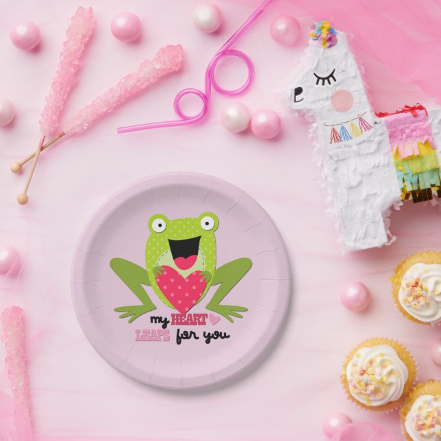 Happy Frog and Heart Valentine Paper Plate (Party)