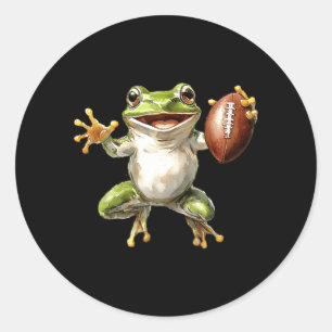 Happy Frog Holding Aamerican Football Watercolor Classic Round Sticker
