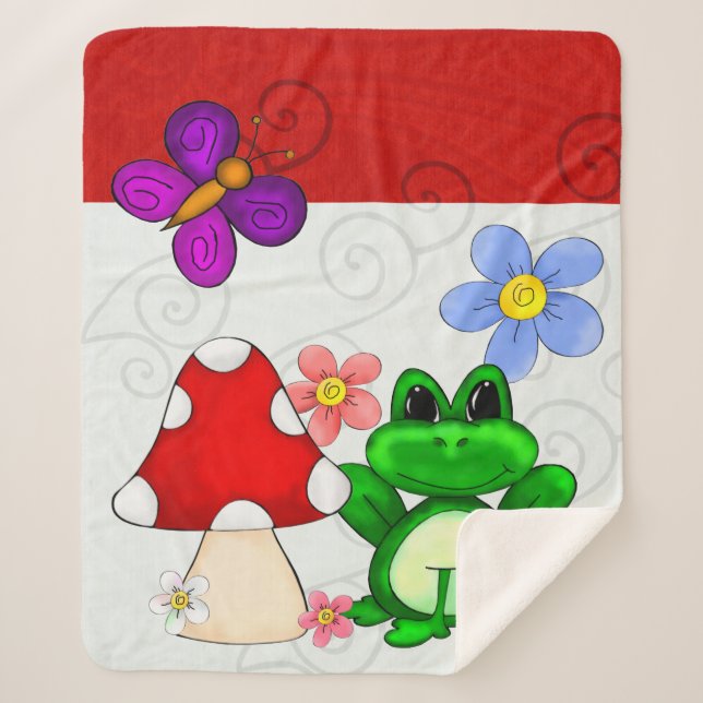 Happy Frog In Spring Sherpa Blanket (Front)