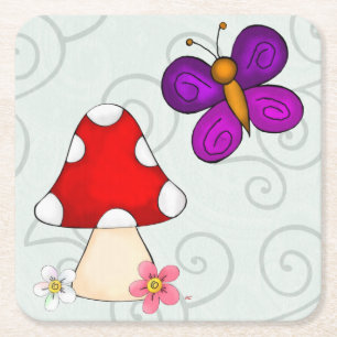Happy Frog In Spring Square Paper Coaster