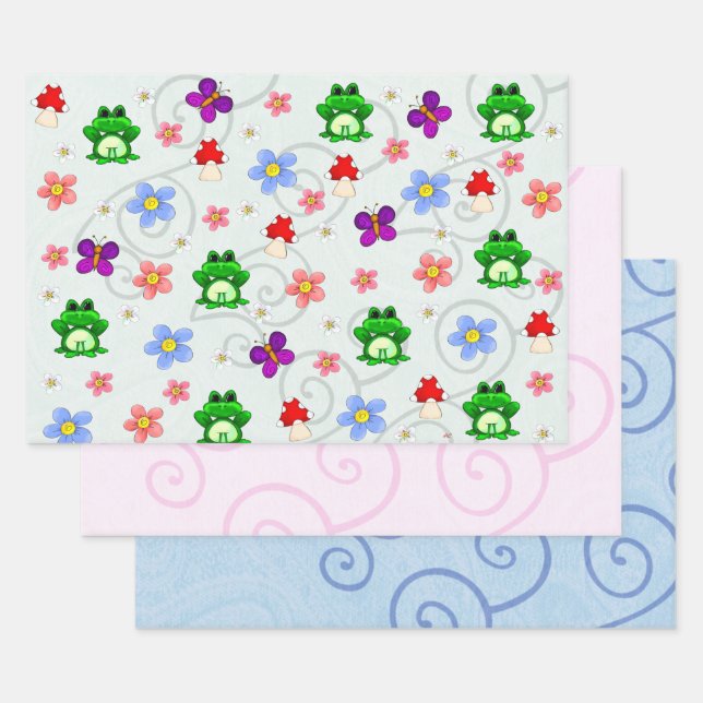 Happy Frog In Spring Wrapping Paper Sheet (Set)