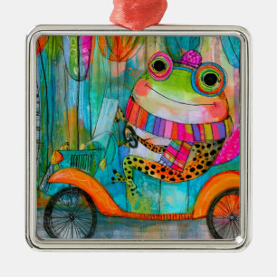 Happy Frog Joyful Roadside Adventure Metal Tree Decoration