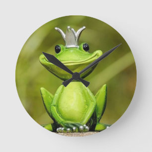 Happy frog king round clock