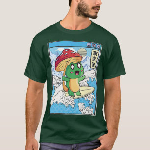 Happy Frog Mushroom Japan Wave Kawaii Cottagecore T-Shirt