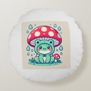 Happy Frog & Umbrella 🐸☔ Round Cushion