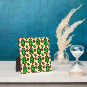 Happy Froggy Garden: Cute Green Frog & Red Flower Plaque