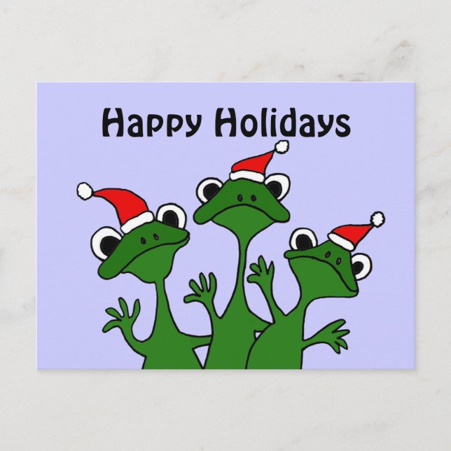 Happy Frogs Christmas Cartoon Holiday Postcard (Front)