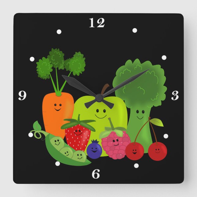 Happy Fruit and Veggies Wall Clock (Front)