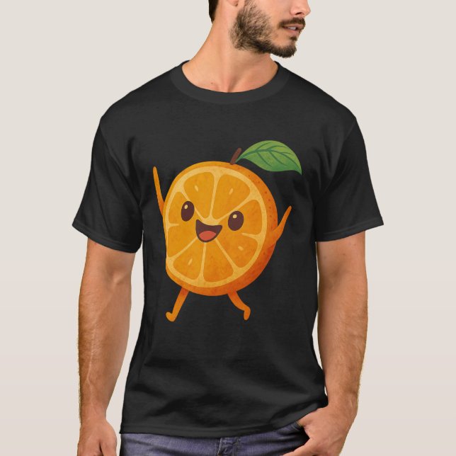 Happy Fruit Citrus Cheerful Fruitarian Cute Orange T-Shirt (Front)