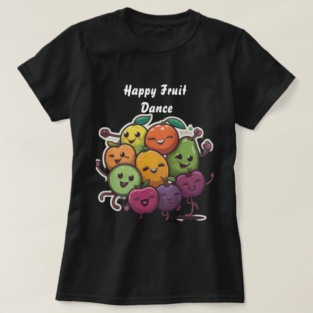 Happy Fruit Dance colourful and cheerful black   T-Shirt (Design Front)