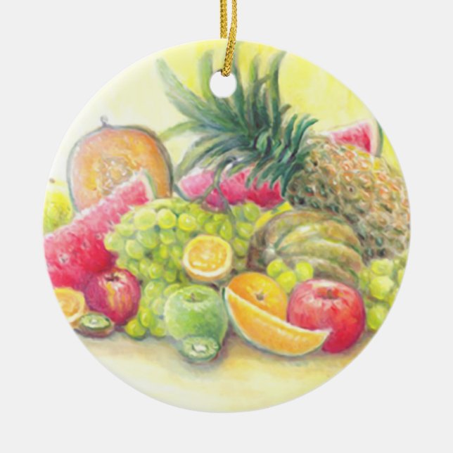 Happy fruits  ceramic tree decoration (Front)