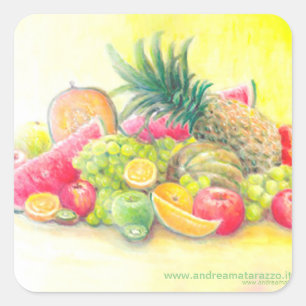 Happy fruits square sticker