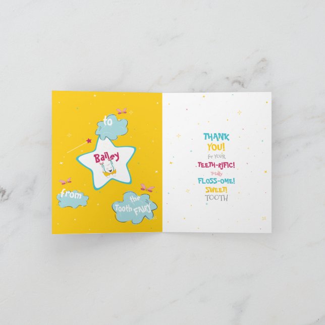 Happy Fun Cute Tooth Fairy Personalised Thank You  Card (Inside)