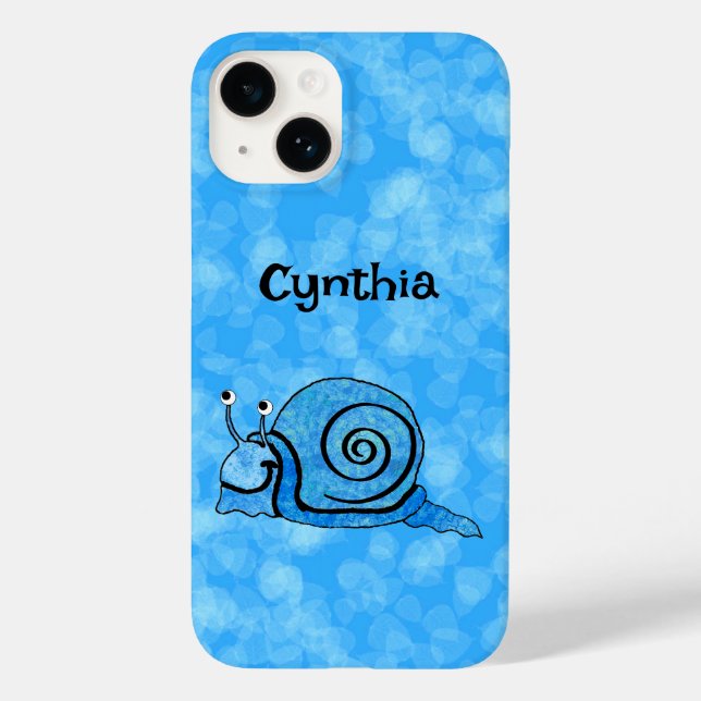 Happy Fun Snail Blue Shell White Eyes on Blues Case-Mate iPhone Case (Back)