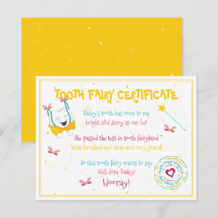 Happy Fun Tooth Fairy Certificate Yellow Colour Po Card