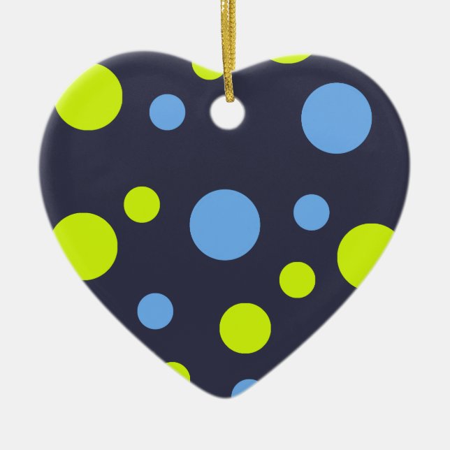 Happy Funky Yellow Blue Bubbles Ceramic Tree Decoration (Front)