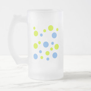 Happy Funky Yellow Blue Bubbles Frosted Glass Beer Mug