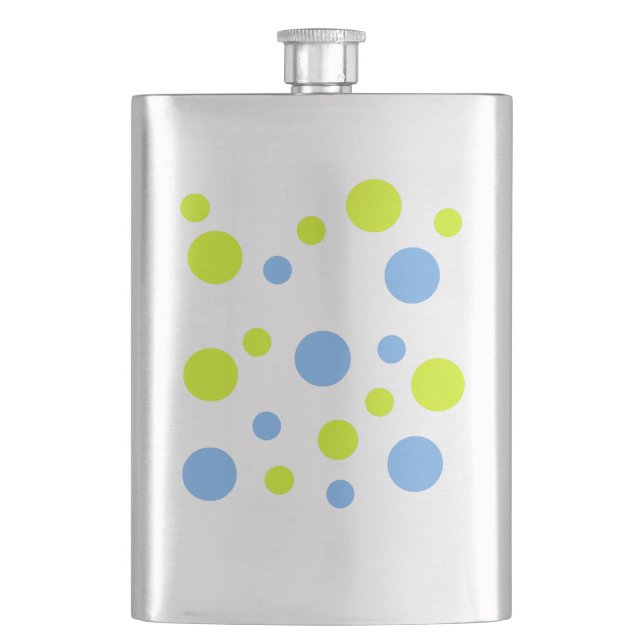 Happy Funky Yellow Blue Bubbles Hip Flask (Front)