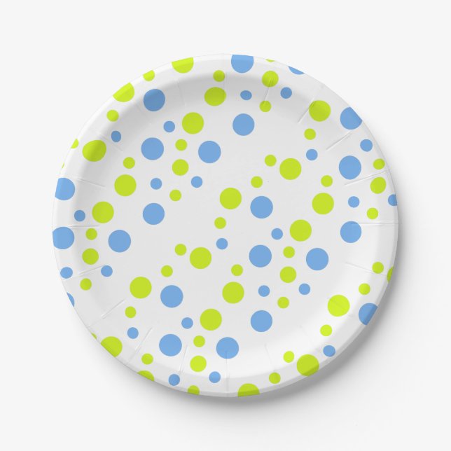 Happy Funky Yellow Blue Bubbles Paper Plate (Front)