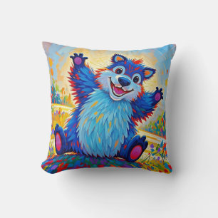 Happy funny bear Abstract cute animal art Cushion