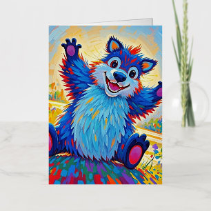 Happy funny bear Abstract cute animal art Foil Greeting Card