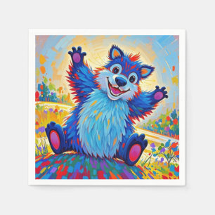 Happy funny bear Abstract cute animal art Napkin
