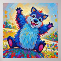 Happy funny bear Abstract cute animal art