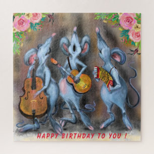 Happy Funny Mouse Band - Add Your Text / Name Jigsaw Puzzle