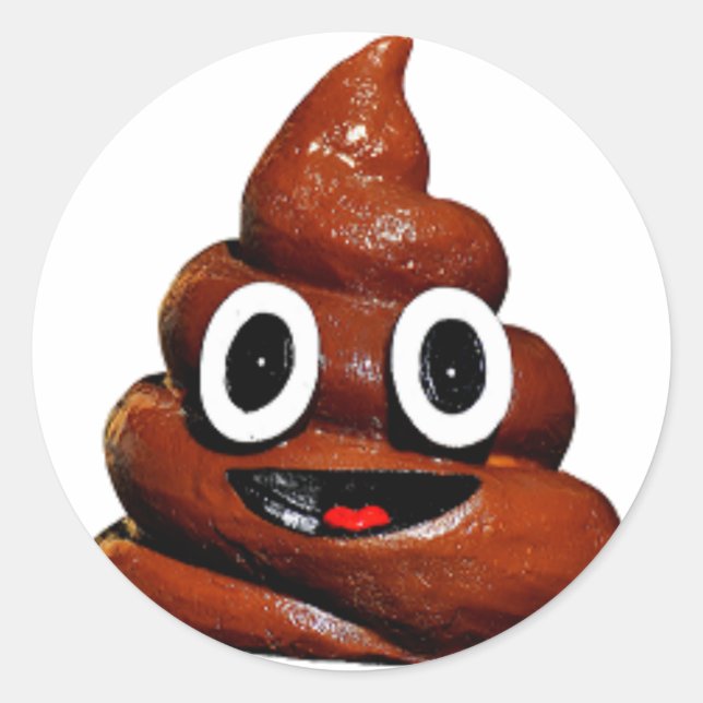 happy funny poop emoji classic round sticker (Front)
