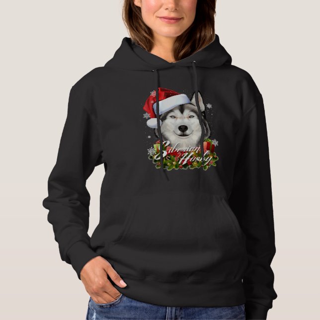 Happy Furry White Siberian Husky Dog Christmas San Hoodie (Front)