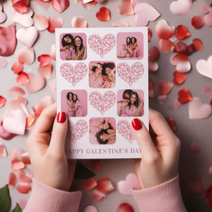 Happy Galantine Cute Pink Hearts & Photo Holiday Card