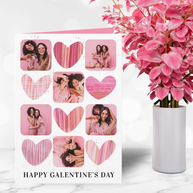 Happy Galentine Pink Hearts & Photo  Card (Creator Uploaded)