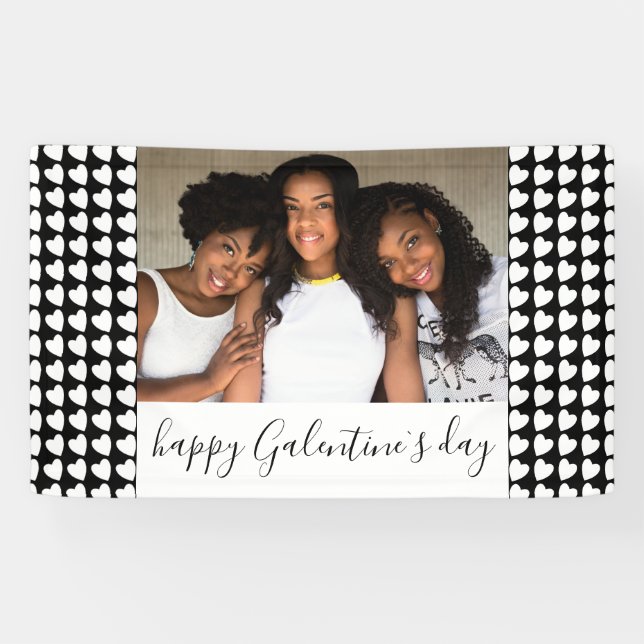 Happy Galentine`s Day Black Heart Photo Friend  Banner (Horizontal)