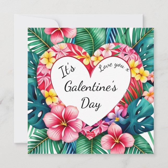 Happy Galentine’s Day Hawaiian Heart Holiday Card (Front)