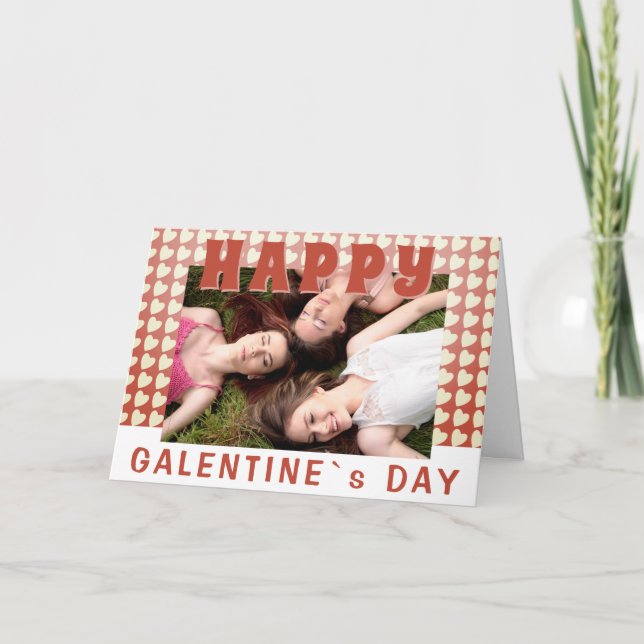 Happy Galentine`s Day Heart Photo Friend Holiday Card (Front)