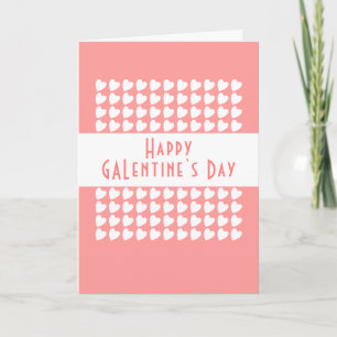 Happy Galentine`s Day Pink Heart Pattern Holiday Card