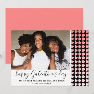 Happy Galentine`s Day Pink Heart Photo Friend Holiday Card