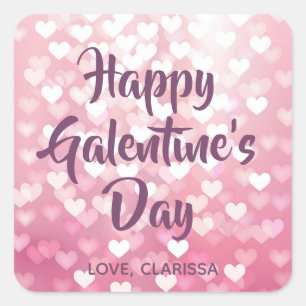 Happy Galentine’s Valentines Day Pink Hearts Square Sticker