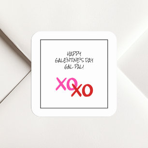 Happy Galentine XOXO Hugs and Kisses Pink Gal Pal Square Sticker