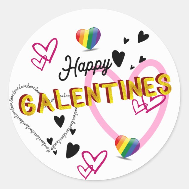 Happy Galentines Classic Round Sticker (Front)