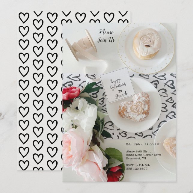 Happy Galentine's Day Black Heart Bunch Invitation (Front/Back)